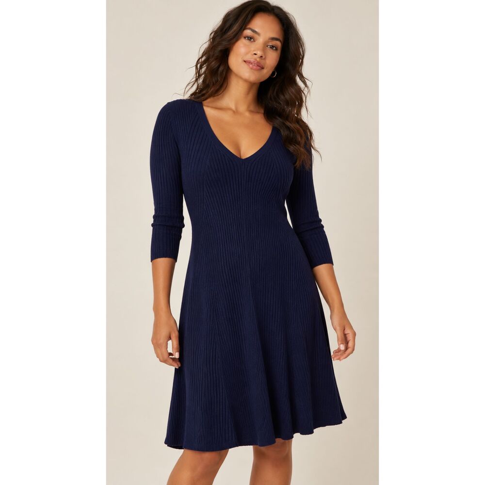 Lane Bryant Indigo Ribbed V-Neck Sweater Dress 14/16 NWT Plus 3/4 Sleeve